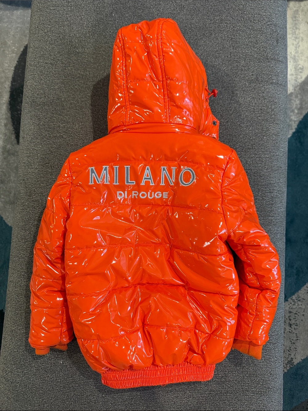 Milano Di Rouge Glossy Hooded Puffer Jacket - Vivid Orange